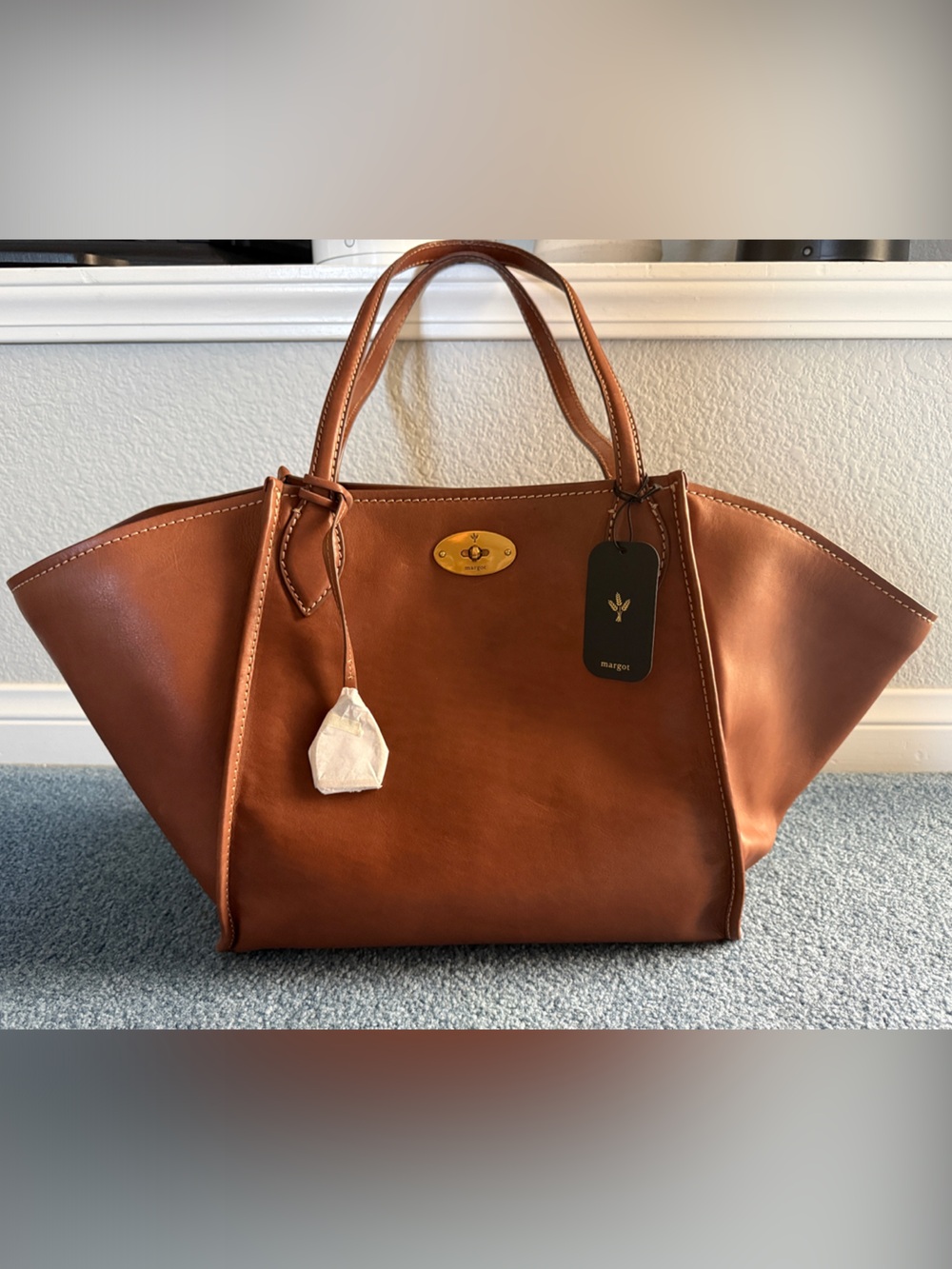 Margot Phoebe Large Tan Leather Tote with Gold Hardware
